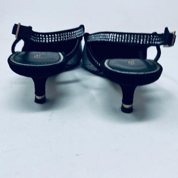 Kenneth Cole Slingback Jewelled Kitten Heel Black Silver Strappy Ankle - 7 - Picture 9 of 10